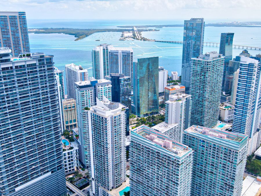 Aerial view of Brickell City Centre with Biscayne Bay